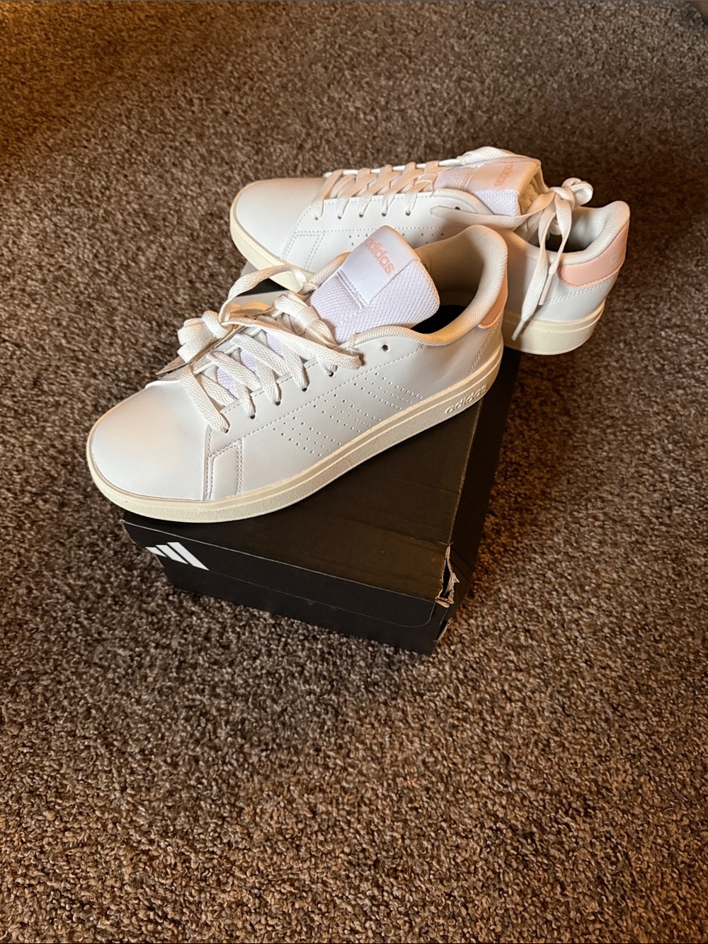 adidas White Sneakers with Light Pink Heel and Logo
